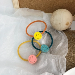 Cute Cartoon Smile Face Hair Tie Korean Style Colorful Elastic Hair Band Plastic Acrylic Pendant For Women Girls Hair Accessories