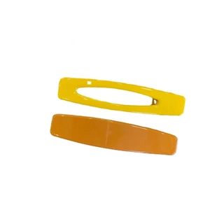 Minimalist geometric hair clips set with hollow yellow and solid amber rectangular hairpins