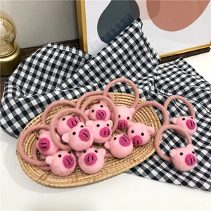 Simpatici elastici per capelli in feltro di lana rosa a forma di maialino per bambine