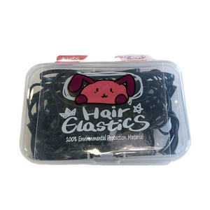 Kid's black elastic hair bands set in transparent box with cute cartoon rabbit design