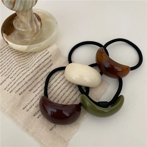 Anneau de Cheveux Géométrique Semi-Circulaire Coréen Minimaliste en Résine Brillante Porte-Queue de Cheval Élastique Noir pour Femme