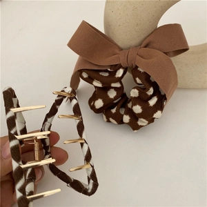 Vintage Leopard Polka Dot Bowknot Hair Scrunchie For Women Elegant Fabric Elastic Hair Tie Fashion Ponytail Holder Accessories