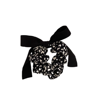 Elegant leopard print scrunchie with large black bow for women hair styling