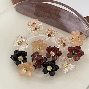 Koreaanse Stijl Mini Bloem Haarklemmen Voor Dames Meisjes Kunstparel Strass Acryl Hars Zoete Florale Haaraccessoires