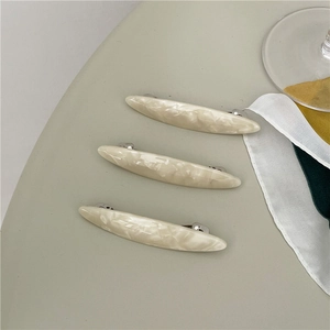 Three pieces of minimalist beige marble acetate geometric hair clips with metal pins