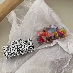 Minimalist Korean bow hair claw set with black white marble and colorful dye patterns