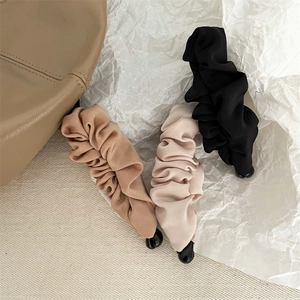 French pleated fabric banana hair clips in black, beige, and brown silk texture