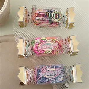 Nylon Elastic Hair Ties For Kids Girls Cute Candy Shape Packaging Box Colorful Seamless Hair Band Daily Headwear Set