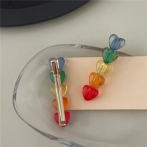 Fermaglio per Capelli a Cuore in Acrilico Trasparente Colorato in Stile Coreano Clip Laterale a Becco d'Anatra in Lega Oro