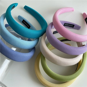 Women Padded Sponge Headband Solid Color Twill Fabric Hair Band Korean Style Fresh Candy Color Thickened Handmade Headpiece