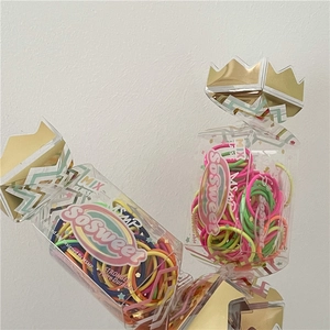 Colorful high-elasticity hair ties set in a creative transparent candy shaped gift box