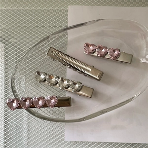 Set di 4 fermagli per capelli in metallo argento con cristalli a cuore rosa e bianchi