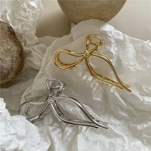 Eleganti mollette per capelli in metallo oro e argento, design a fiocco, set di due