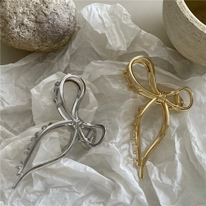 Eleganti mollette per capelli a fiocco in metallo oro e argento, stile minimalista