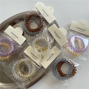 Gomas para el Pelo de Cable de Teléfono Espiral de Resina de Plástico Elástico Transparente Sin Daño Cuerda para el Cabello Tocado para Mujeres Niñas