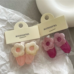 Summer colorful flower hair clips set in cream and pink on minimalist white packaging