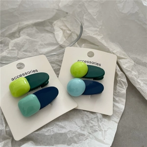 Barrettes à cheveux géométriques minimalistes en résine brillante bleue et verte