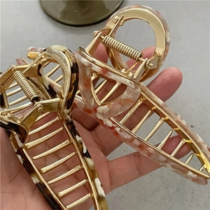 Elegant 14cm acetate alloy cross hair claw clip with tortoise and marble patterns