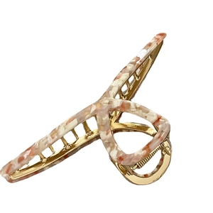 Elegant 14cm acetate marble pattern hair claw clip with golden metal alloy frame