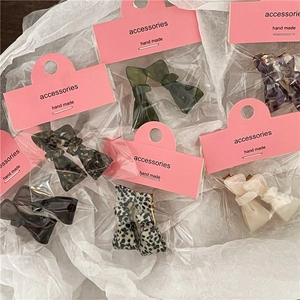 Handmade Mini Acetate Bowknot Hair Clips Set Leopard Marble Print Sweet Hair Accessories For Women Girls Daily Use