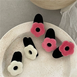 Cute Flocked Flower Duckbill Hair Clip Colorful Acrylic Side Bang Clip For Women Korean Style Hair Accessories