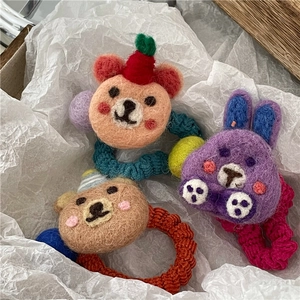 Handgefertigte Wollfilz Cartoon Tier Haargummis Süße Bär Hase Stoff Ponytail Halter Für Mädchen Haarschmuck