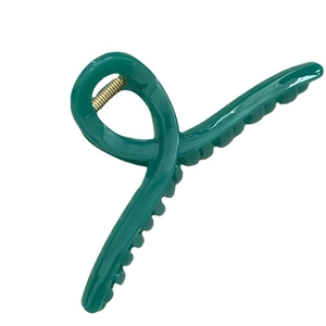 Minimalist jelly dark green cross hair claw clip with golden spring for women hair styling