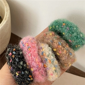 Set of 5 colorful fluffy popcorn yarn scrunchies for high elasticity ponytail styling