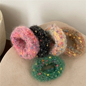 Autumn Winter Cute Plush Scrunchies For Women Colorful Dot Knitted Hair Ties High Elastic Donut Hair Ring Hair Accessories