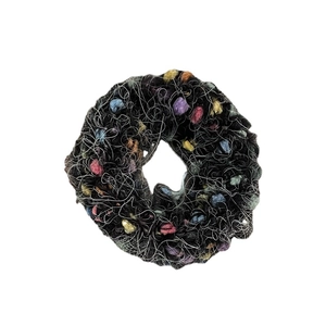 Black plush donut hair tie with colorful polka dots and high elastic scrunchie band
