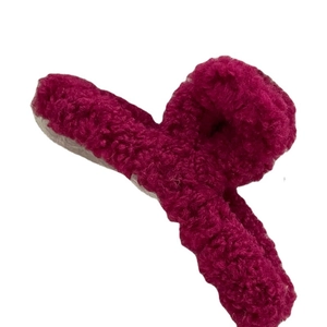 Cute rose red plush faux shearling hair claw clip for women's winter hairstyling