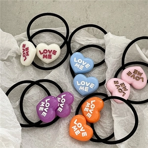 Sweet Heart Plastic Hair Ties With LOVE ME Letter Fashionable Elastic Hair Ropes Ponytail Holder For Girls Daily Styling