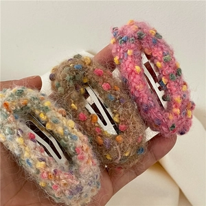 Colorful Knitted Woolen Plush BB Hair Clips For Girls Sweet Polka Dot Cloth Hairpin For Women Daily Hair Accessories