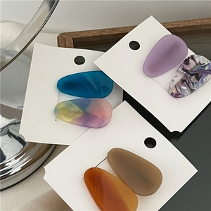 Three pairs of colorful acetate water-drop hair clips on card for women's hairstyling