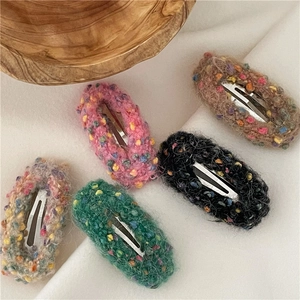 Cute colorful donut plush hair clips set for women in thick winter knit fabric