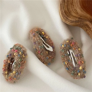 Set of three brown plush donut BB hair clips with colorful sprinkles for girls and women