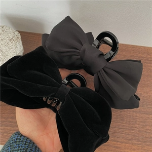 Elegant large black velvet and fabric bow hair claw clips for women hair styling