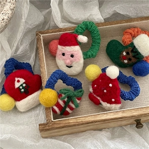 Élastiques à Cheveux en Feutre de Laine Dessin Animé Noël Élan Gant Chaussette Père Noël Élastiques à Cheveux Faits à la Main pour Filles