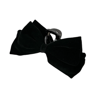 Elegant large black velvet double bow hair claw clip for women in French retro style