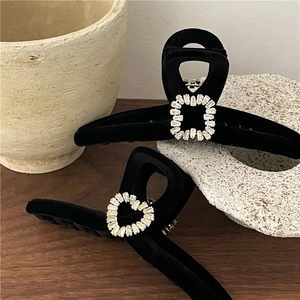 Pince à Cheveux Femme Élégante Noir Floqué Géométrique Zircone Cœur Carré Grand Velours Pince Crabe Accessoires Cheveux