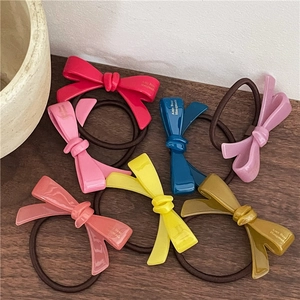 Élastique à Cheveux Nœud Papillon en Résine Brillante Style Coréen Doux Corde à Cheveux Colorée pour Femmes Filles Accessoires de Coiffure