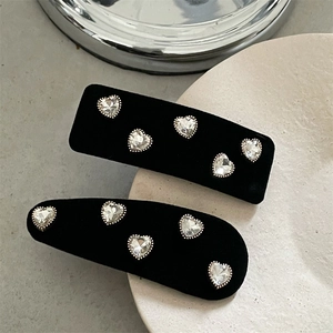 Elegant Velvet Heart Rhinestone Hair Clips For Women Korean Style Square Teardrop Black BB Clips Vintage Hair Accessories