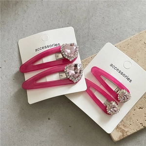 Pince à Cheveux Cœur Rose en Alliage de Strass Doux Style Coréen pour Femmes Filles Rose Rouge Clip de Côté BB