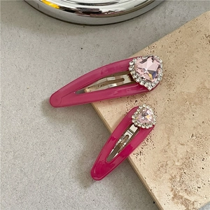 Barrettes à cheveux avec cœur rose en cristal et strass brillants pour femmes et filles