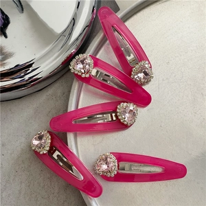 Barrettes à cheveux BB rose fuchsia en forme de goutte avec strass de cœur