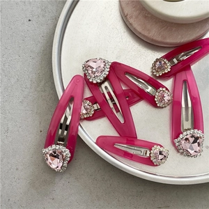 Lot de barrettes à cheveux coeur rose en cristal et épingles BB fuchsia avec strass