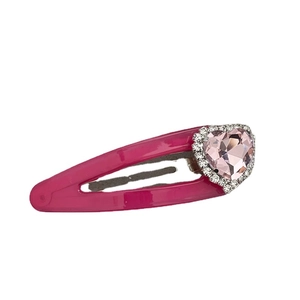 Barrette à cheveux cœur rose étincelant avec strass et finition laquée rouge rose