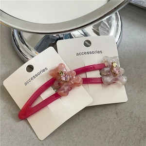 Pince à Cheveux BB Ours en Résine Douce Cœur en Strass Motif Marbre Épingle à Cheveux en Acrylique pour Femmes Fille Style Coréen