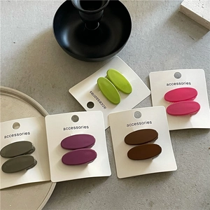 Colorful oval matte snap hair clips set for women in five vibrant colors on display card