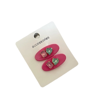 Lot de barrettes roses ovales avec strass en forme de cœur et rectangle sur carte